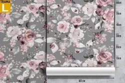 Carta da Parati fiori rosa e bianchi pattern vintage.