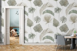 Wallpaper with stylized green leaves simple nature pattern.