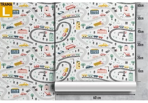 Carta da Parati bambini treni e macchine stilizzate. 2