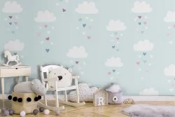 Children's wallpaper sky with clouds pattern.