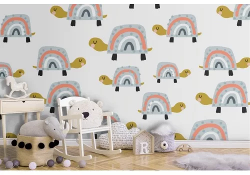 Carta da Parati tartarughe stilizzate pattern bambini.