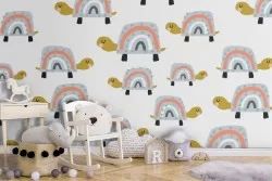 Stylized turtle pattern wallpaper for children.