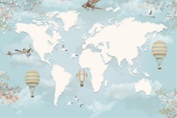 Wallpaper Maps City Transport Kids Maps Rockets Airplanes Hot Air Balloons