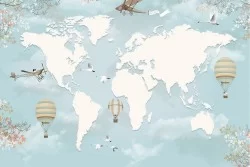 Wallpaper Maps City Transport Kids Maps Rockets Airplanes Hot Air Balloons