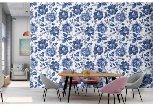 Blue roses vintage nature flowers wallpaper.