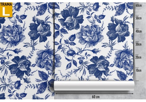 Carta da Parati rose blu fiori natura vintage. 2