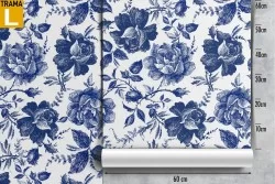 Carta da Parati rose blu fiori natura vintage.