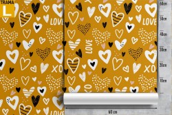 Children's wallpaper with LOVE written and hearts.