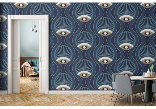 Geometric wallpaper decoration with stripes and waves.
