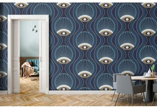 Geometric wallpaper decoration with stripes and waves.