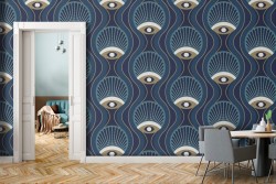 Geometric wallpaper decoration with stripes and waves.