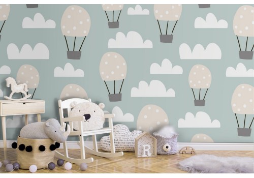 Children's stylized hot air balloon wallpaper.