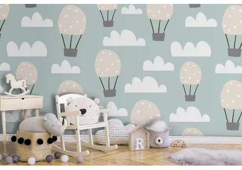 Children's stylized hot air balloon wallpaper.