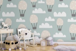 Children's stylized hot air balloon wallpaper.