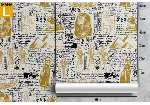 Egyptian themed wallpaper with writings and images. 2