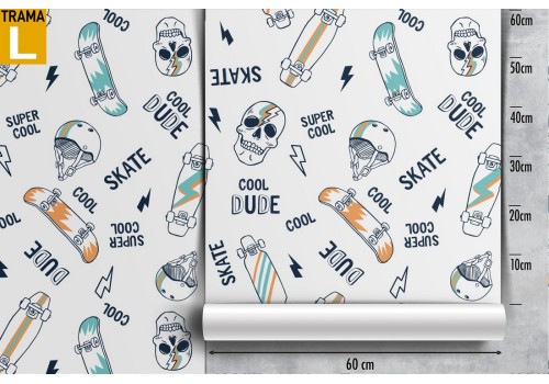 Carta da Parati skateboard e teschi bambini pattern. 2