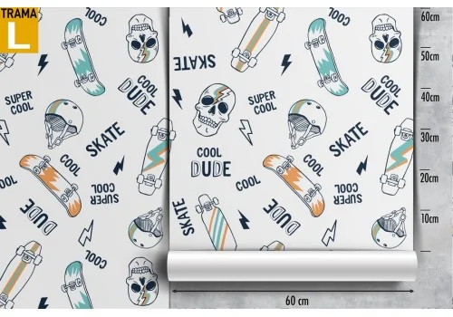 Skateboard and skulls children's wallpaper pattern. 2