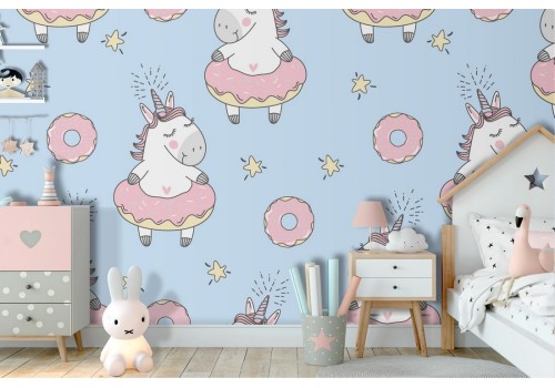 Unicorn wallpaper with fantasy donut for children.