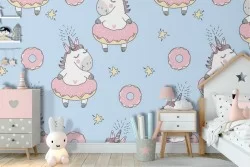 Carta da Parati unicorno con ciambella fantasy bambini.