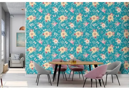 Yellow flowers nature pattern '60 wallpaper.