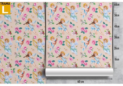 Vintage wallpaper with angels and roses for children. 2