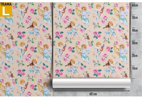 Vintage wallpaper with angels and roses for children. 2