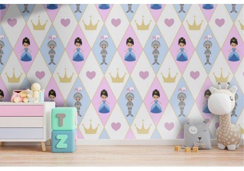 Princess and knight wallpaper decoration for children.
