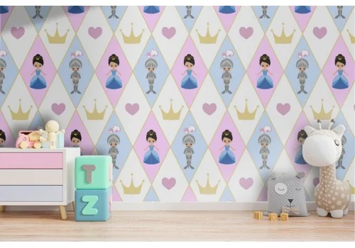 Princess and knight wallpaper decoration for children.