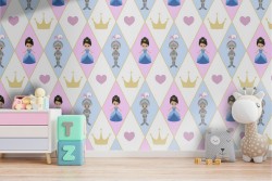 Princess and knight wallpaper decoration for children.