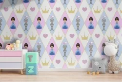 Princess and knight wallpaper decoration for children.
