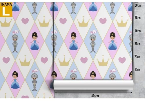 Carta da Parati principessa e cavaliere decorazione bambini. 2