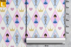 Carta da Parati principessa e cavaliere decorazione bambini.