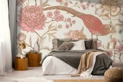 Carta da Parati decorazione uccello con fiori vintage.