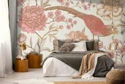 Wallpaper decoration bird with vintage flowers.