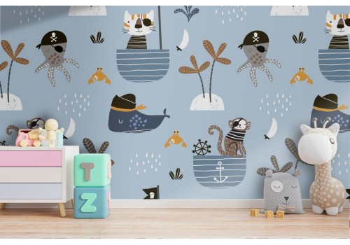 Pirate animals stylized children's wallpaper.