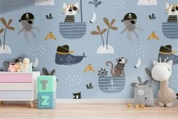 Carta da Parati animali pirata stilizzati bambini.