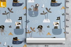 Carta da Parati animali pirata stilizzati bambini.