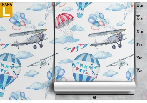 Hot air balloons and airplanes pattern children's wallpaper. 2
