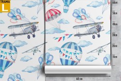 Carta da Parati mongolfiere e aerei pattern bambini.