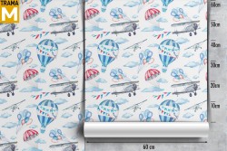 Wallpaper Decorations and Patterns Airplanes Rockets Hot Air Balloons