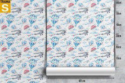 Children's Wallpaper Decorations and Patterns Rockets Airplanes Hot Air Balloons