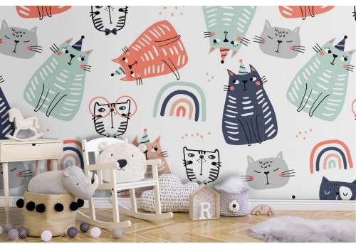 Wallpaper with stylized cats animal pattern.