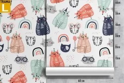 Carta da Parati gatti stilizzati animali pattern.