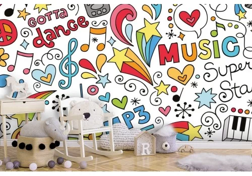 Carta da Parati scritte e disegni musica bambini.