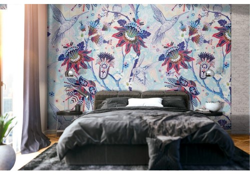 Vintage blue flowers nature pattern wallpaper.