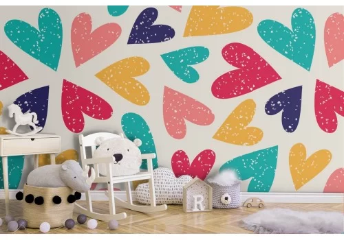 Carta da Parati cuori stilizzati decorazione bambini.