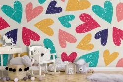 Carta da Parati cuori stilizzati decorazione bambini.