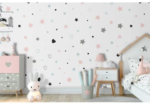 Carta da Parati stelle e cuori stilizzati bambini.