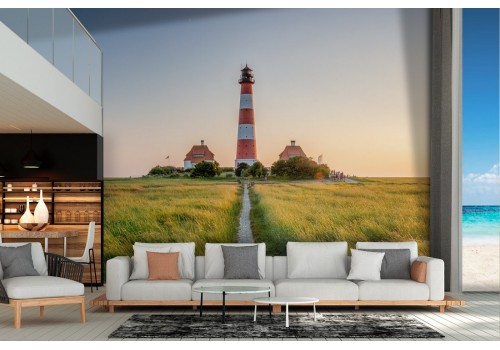 Wallpaper landscape meadow with lighthouse