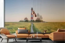Wallpaper landscape meadow with lighthouse
